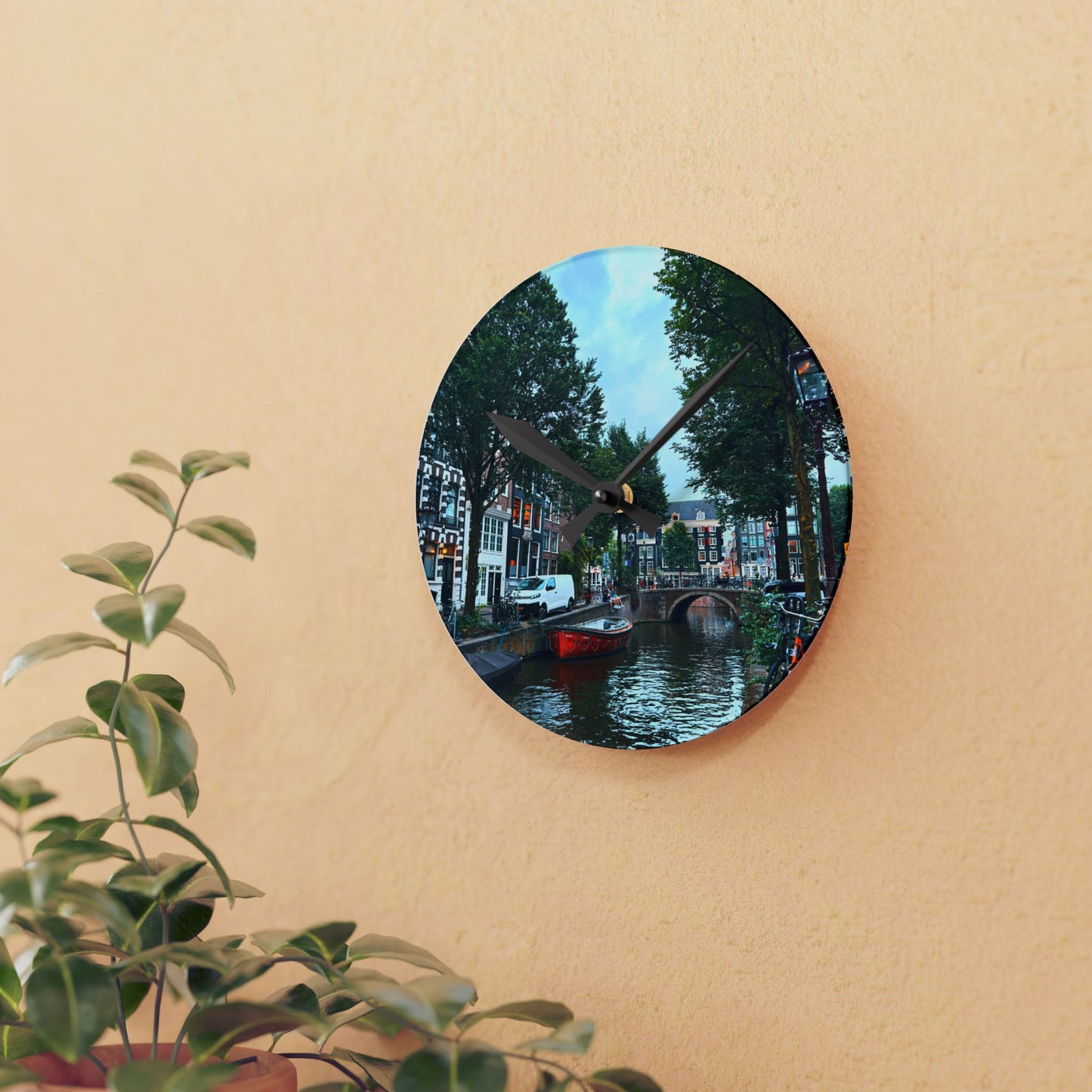 Above the Bridge Amsterdam - Acrylic Wall Clock