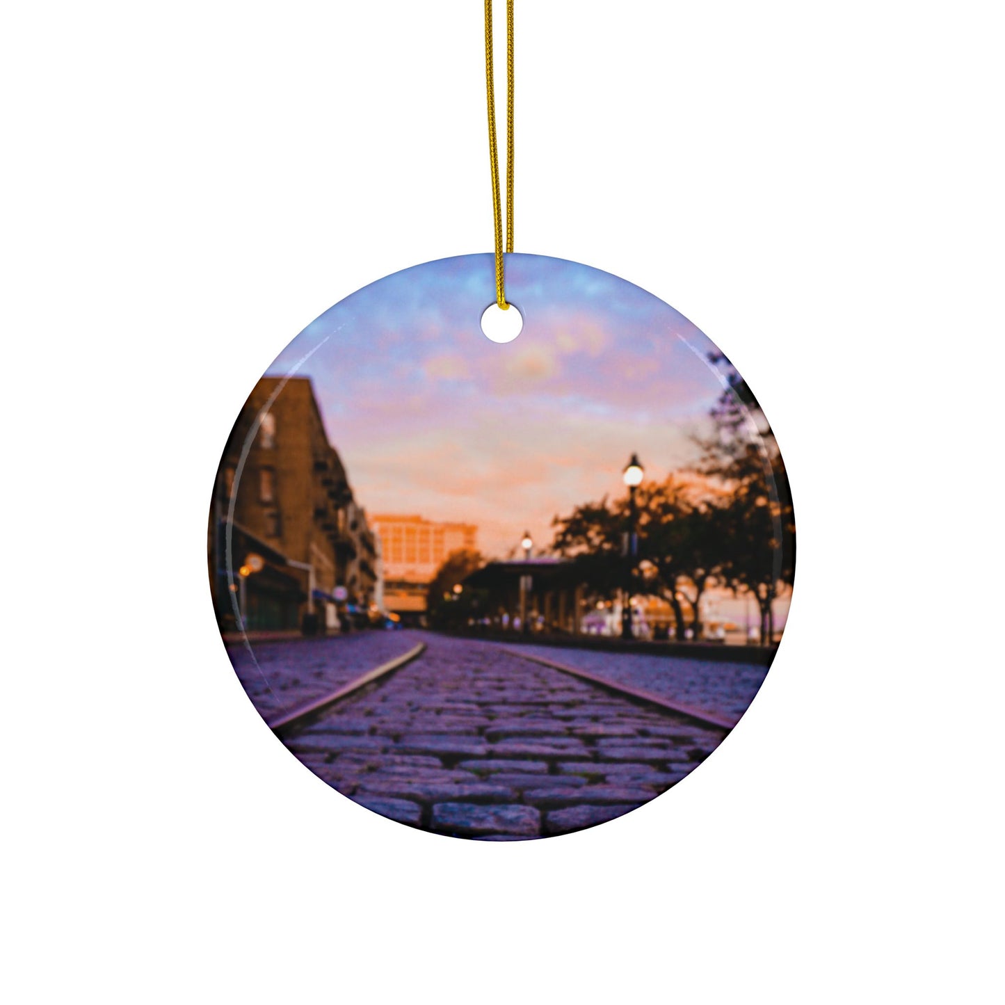 River Street Sunrise by Chasing Oz - Double-sided Ceramic Ornaments