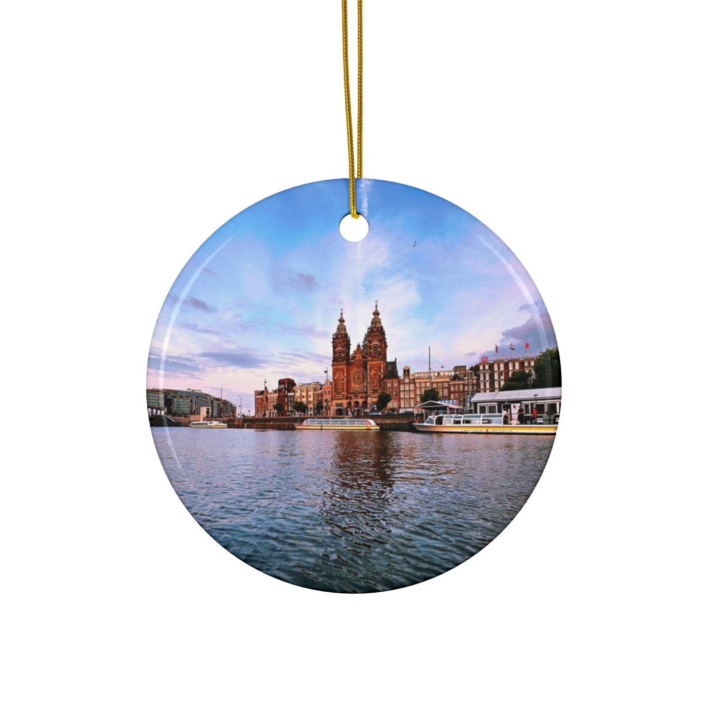 Amsterdam Central Station at Sunset by Chasing Oz - Double-sided Ceramic Ornaments
