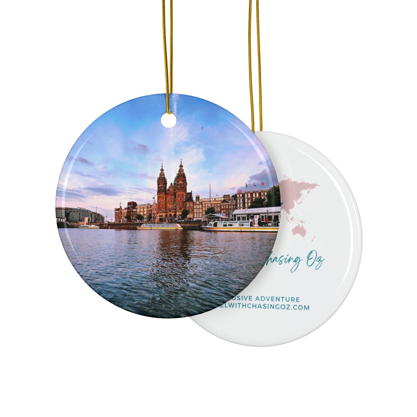 Amsterdam Central Station at Sunset by Chasing Oz - Double-sided Ceramic Ornaments