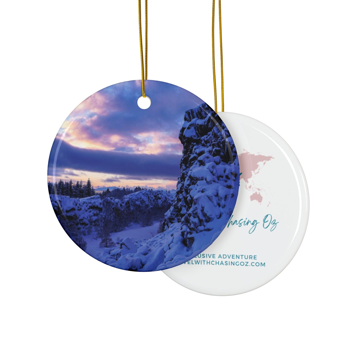 Iceland Sunrise by Chasing Oz - Double-Sided Ceramic Ornaments