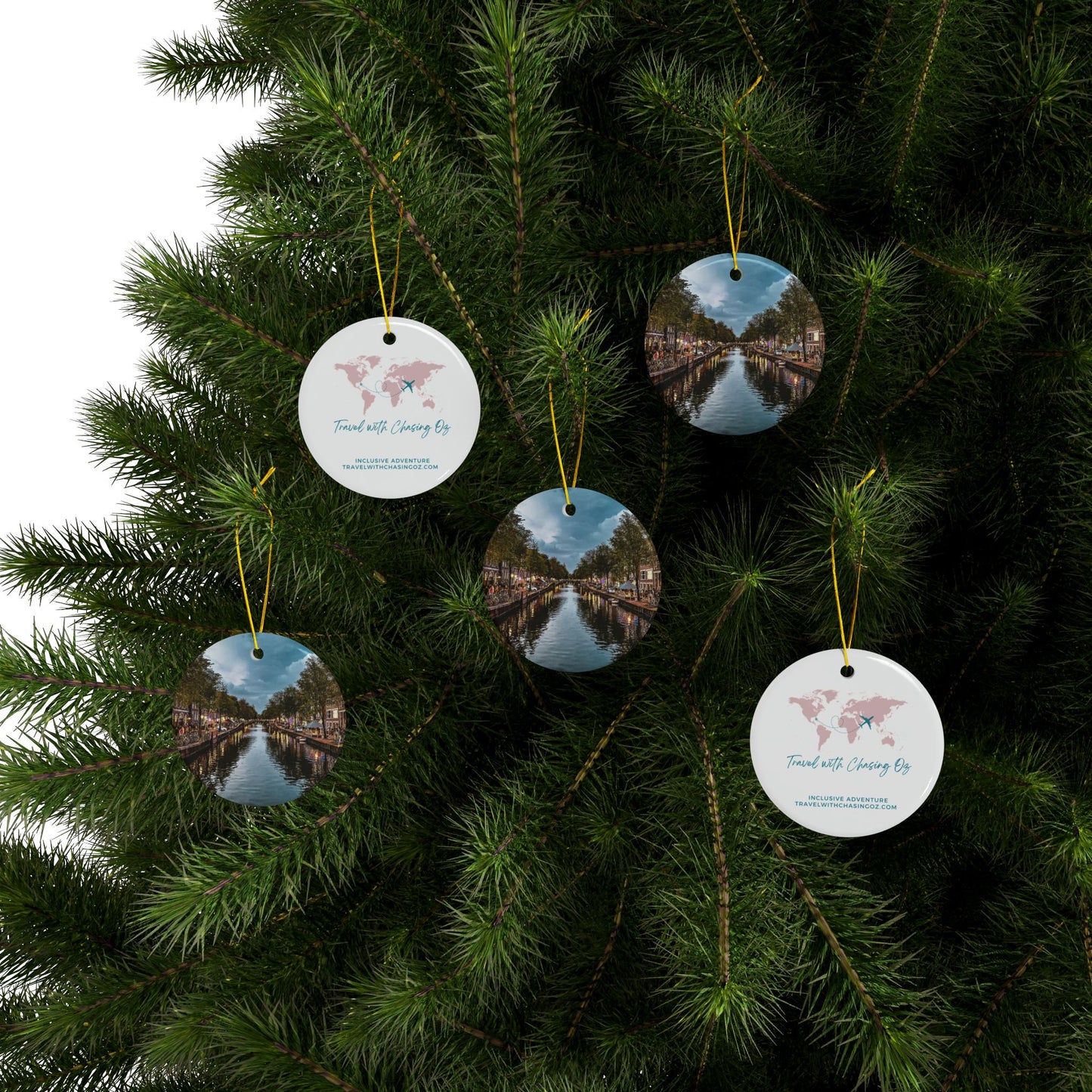Amsterdam Canal Reflections by Chasing Oz - Double-sided Ceramic Ornaments