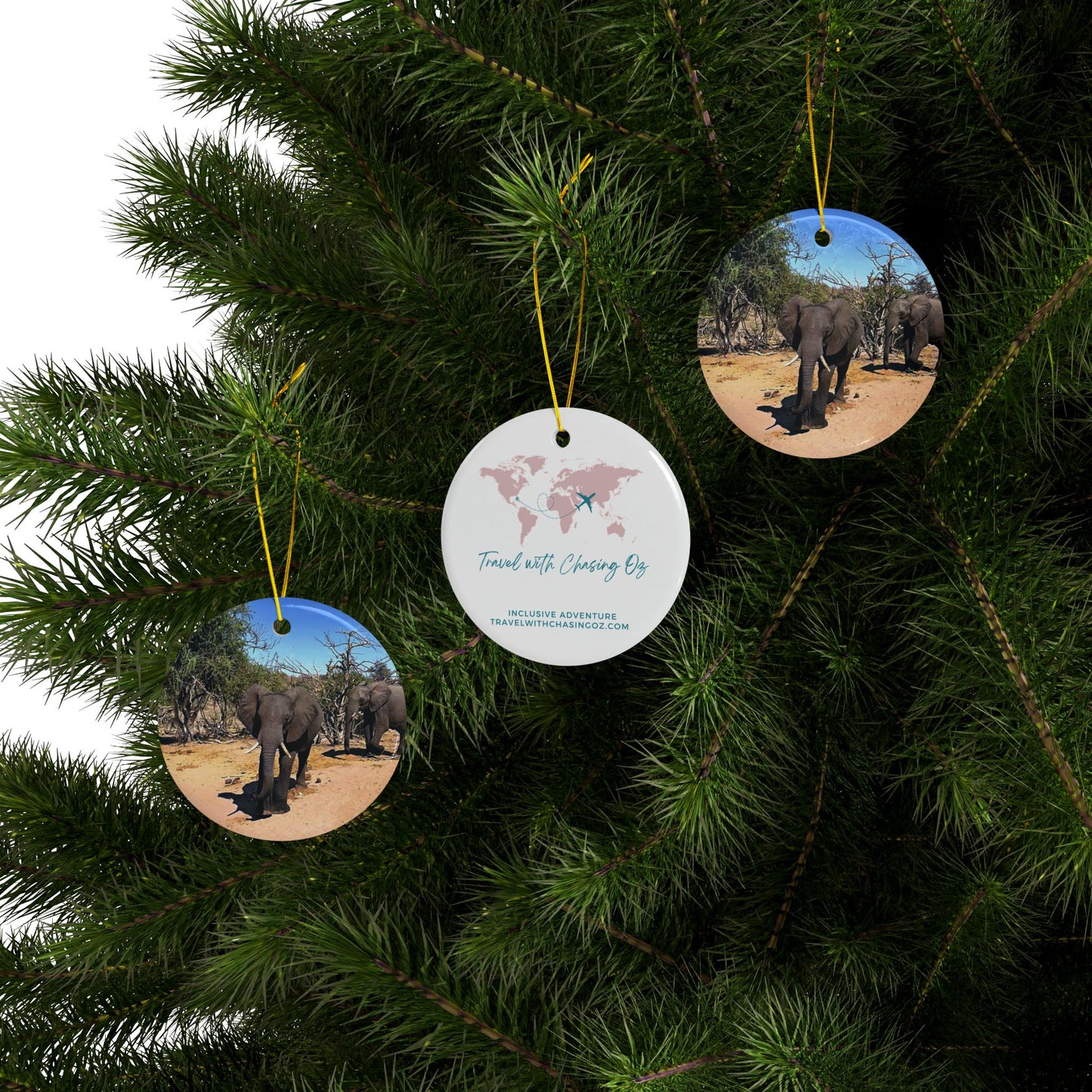 Safari Elephants by Chasing Oz - Ceramic Ornaments
