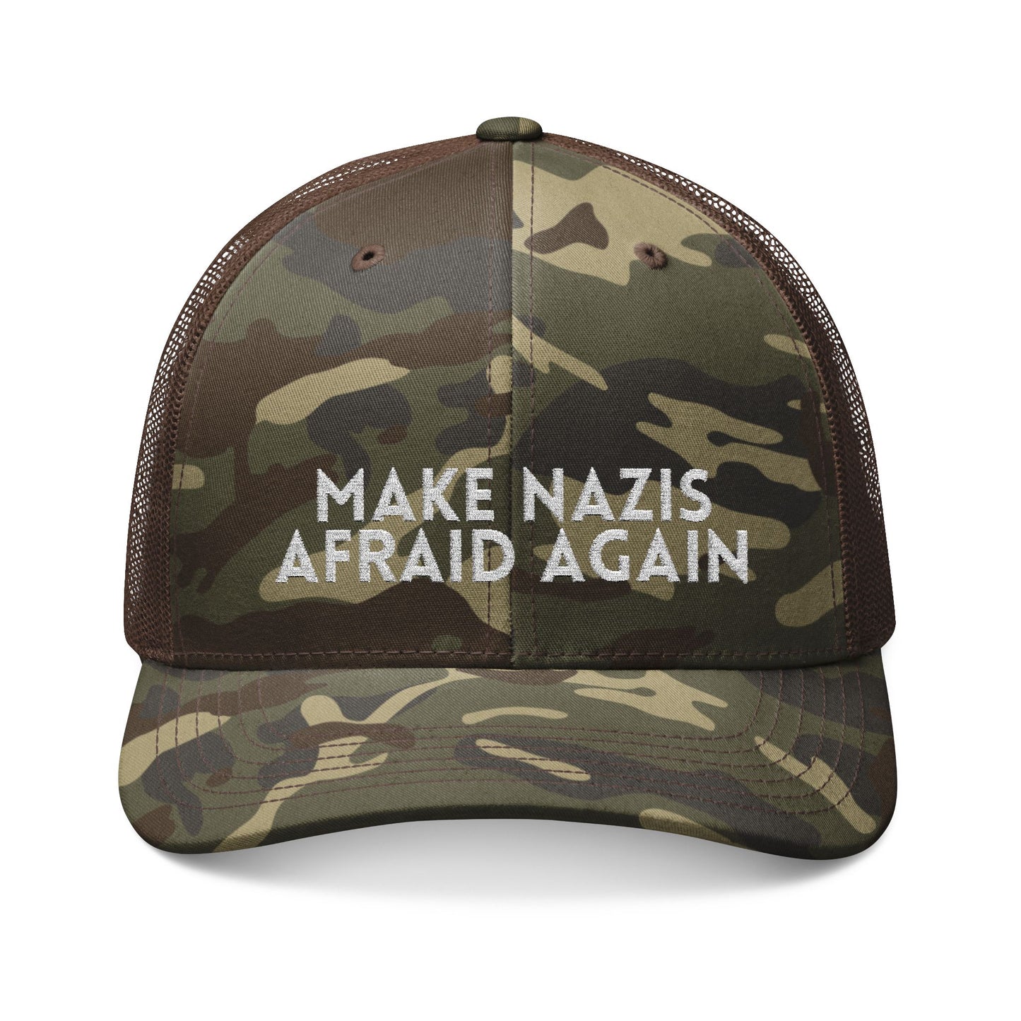 Make Nazis Afraid Again - Embroidered Camouflage Trucker Hat