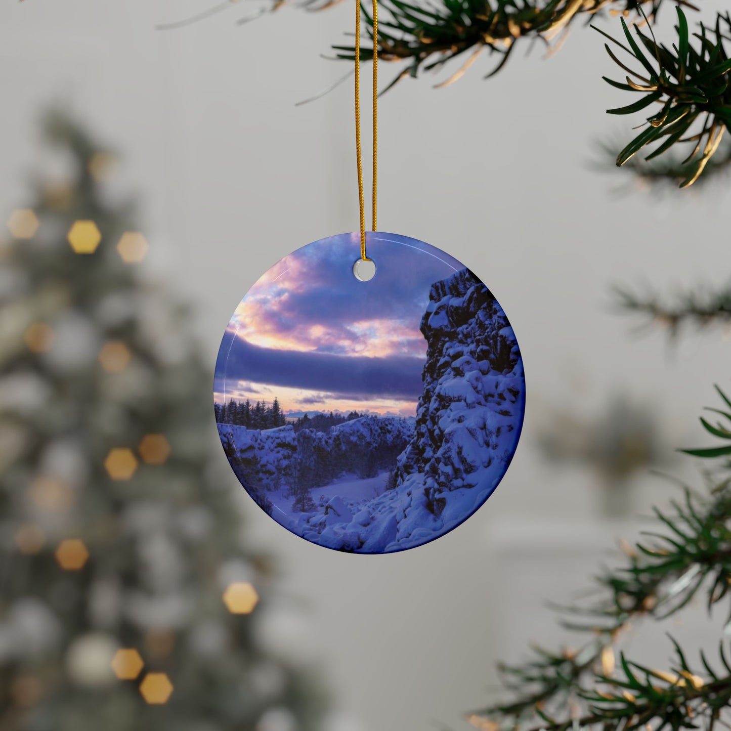 Iceland Sunrise by Chasing Oz - Double-Sided Ceramic Ornaments
