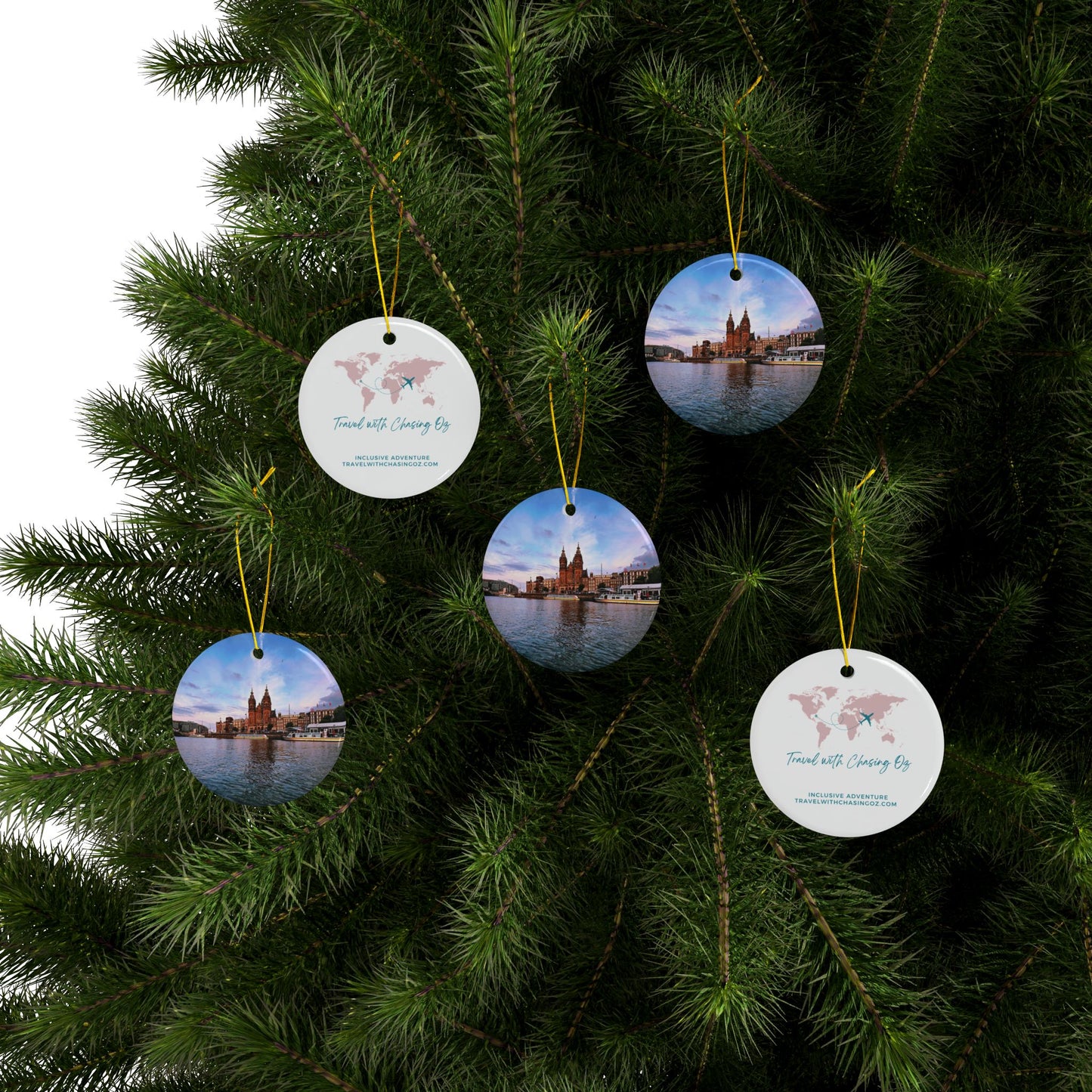 Amsterdam Central Station at Sunset by Chasing Oz - Double-sided Ceramic Ornaments