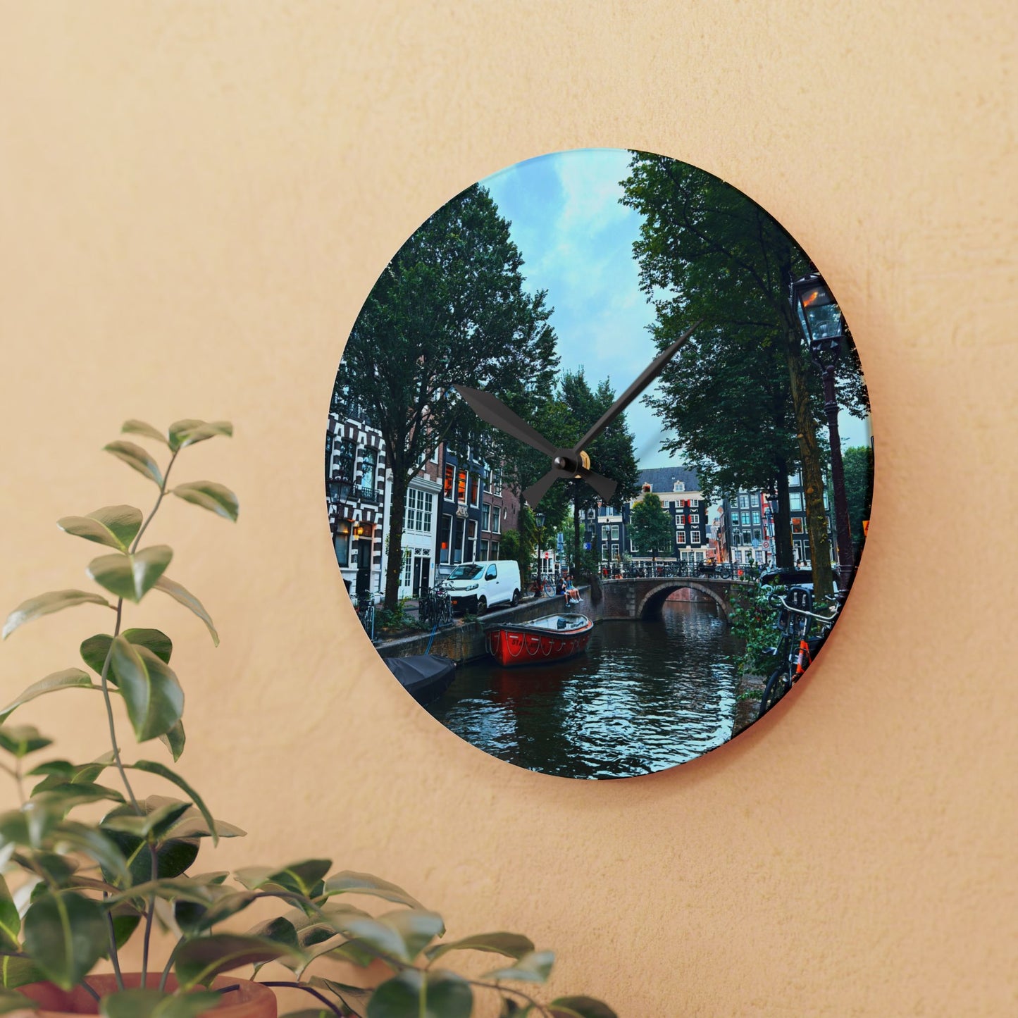 Above the Bridge Amsterdam - Acrylic Wall Clock