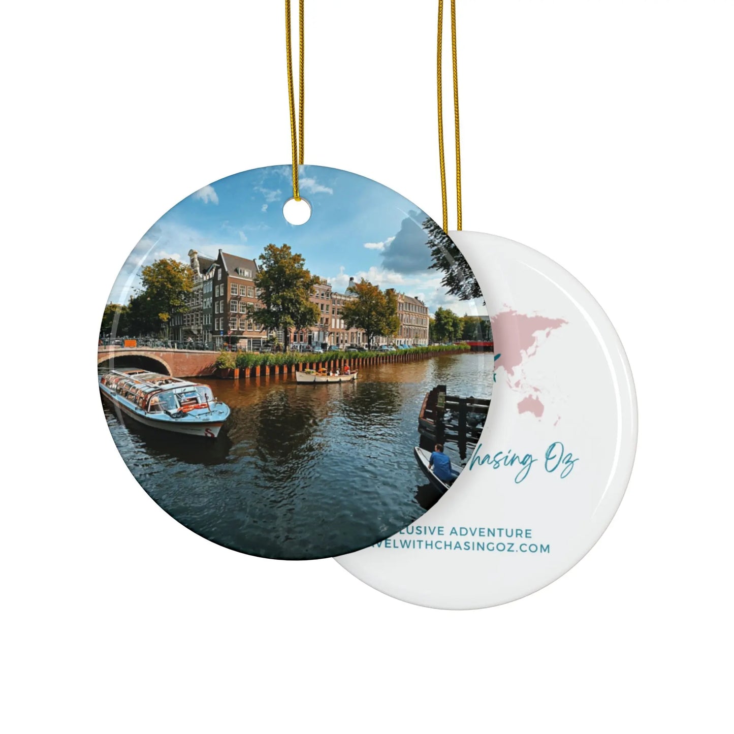 Amsterdam Boats by Chasing Oz - Double-sided Ceramic Ornaments Printify