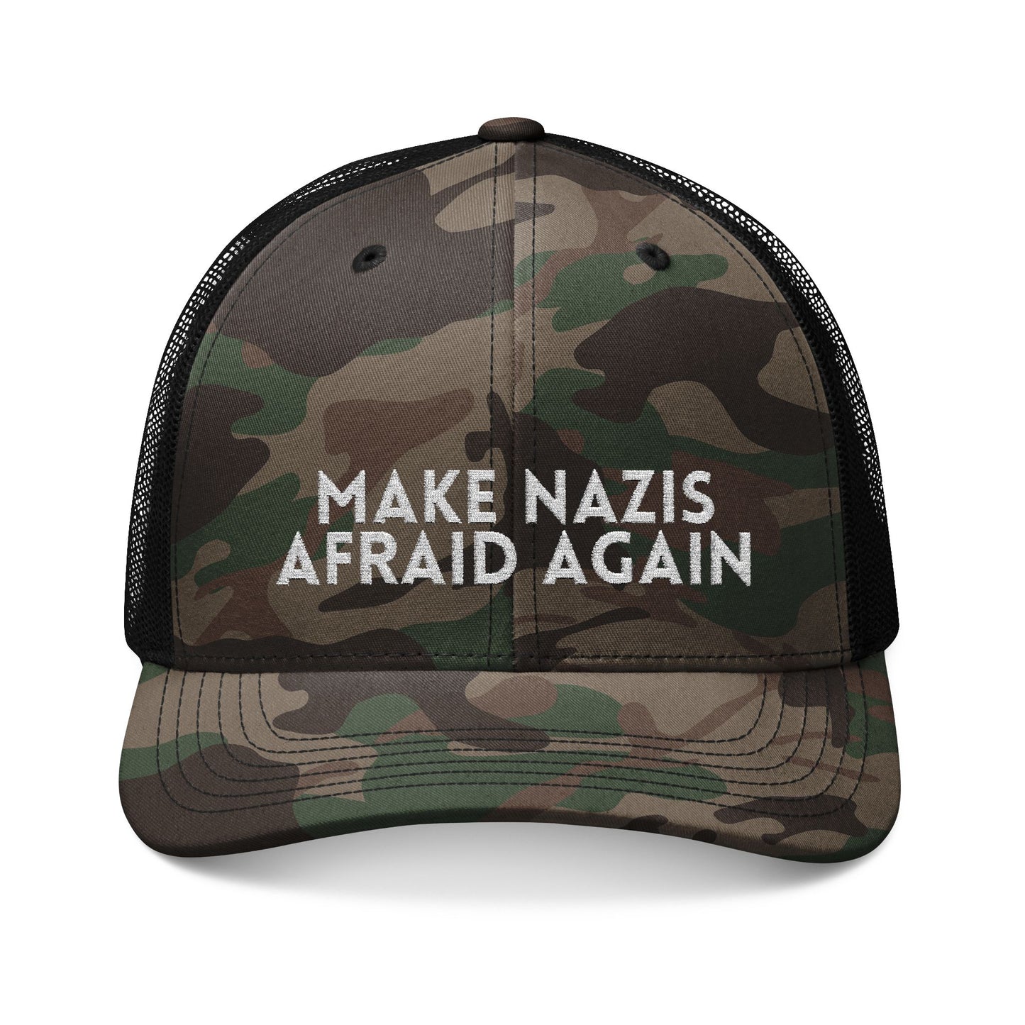 Make Nazis Afraid Again - Embroidered Camouflage Trucker Hat