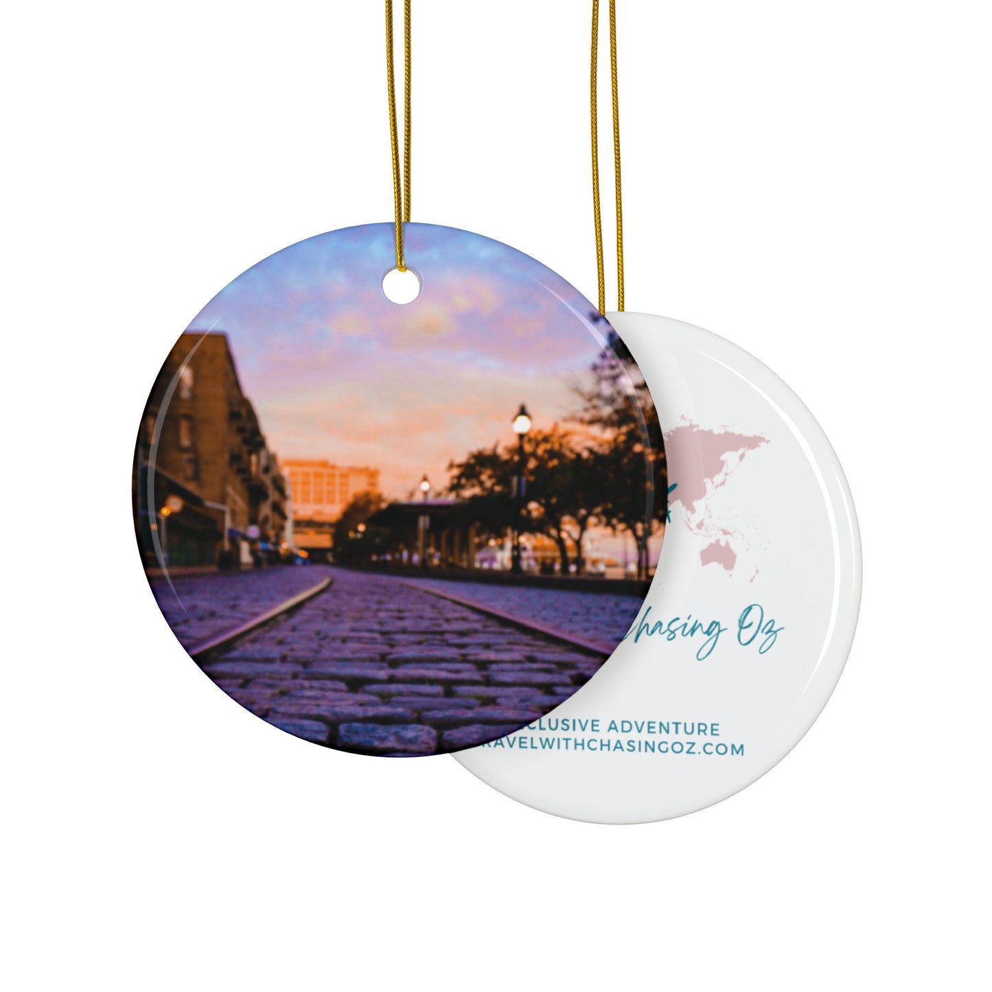 River Street Sunrise by Chasing Oz - Double-sided Ceramic Ornaments
