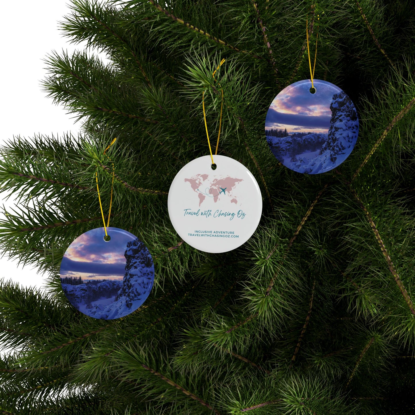 Iceland Sunrise by Chasing Oz - Double-Sided Ceramic Ornaments