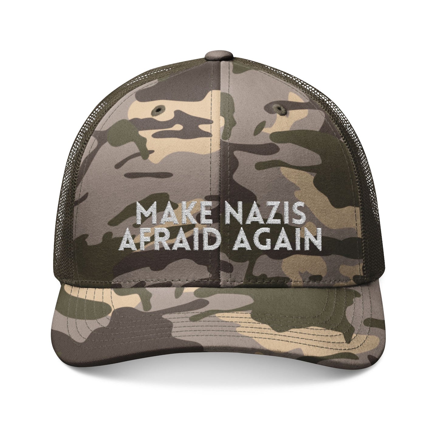 Make Nazis Afraid Again - Embroidered Camouflage Trucker Hat