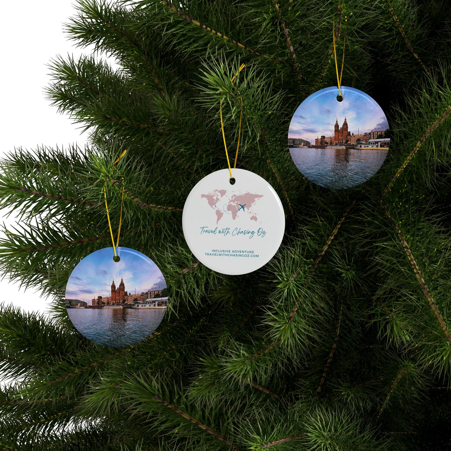 Amsterdam Central Station at Sunset by Chasing Oz - Double-sided Ceramic Ornaments