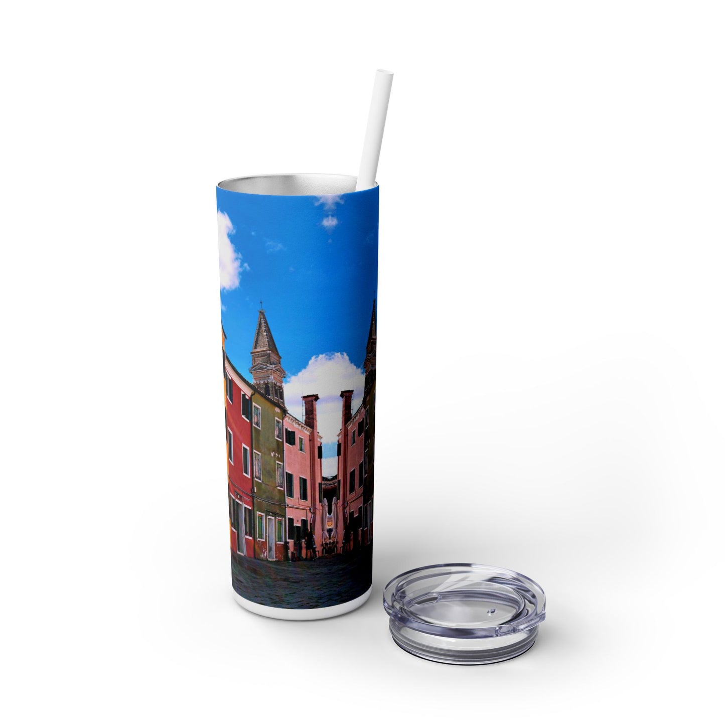 Chasing Oz Art Bright Burano Italy - Skinny Tumbler w/straw, 20oz