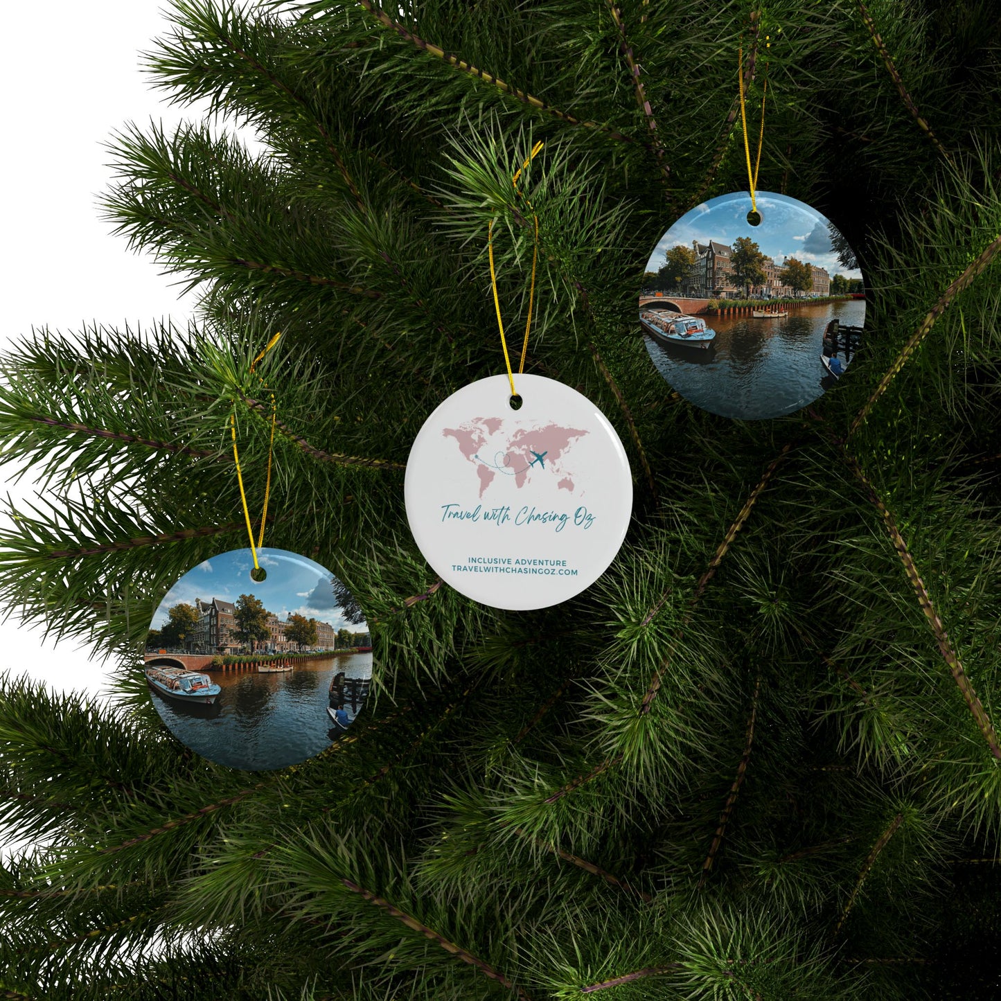 Amsterdam Boats by Chasing Oz - Double-sided Ceramic Ornaments
