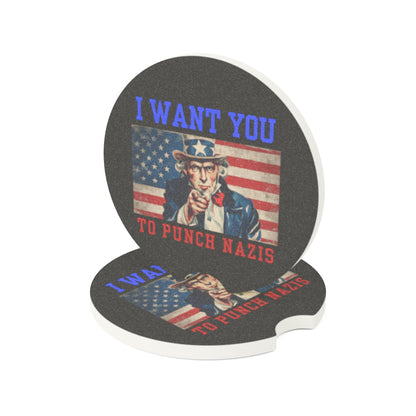 Soapstone Car Coaster — “I Want You To Punch Nazis” Patriotic Anti-Nazi Car Coaster