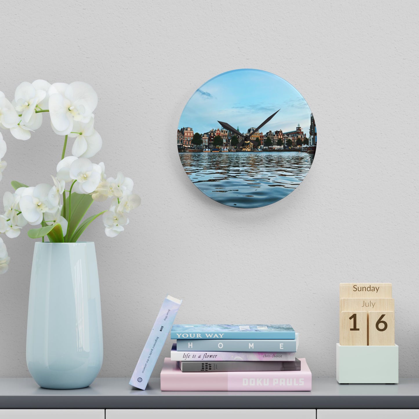 Amsterdam Canal Twilight - Acrylic Wall Clock