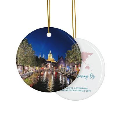 Amsterdam at Night by Chasing Oz - Ceramic Ornaments