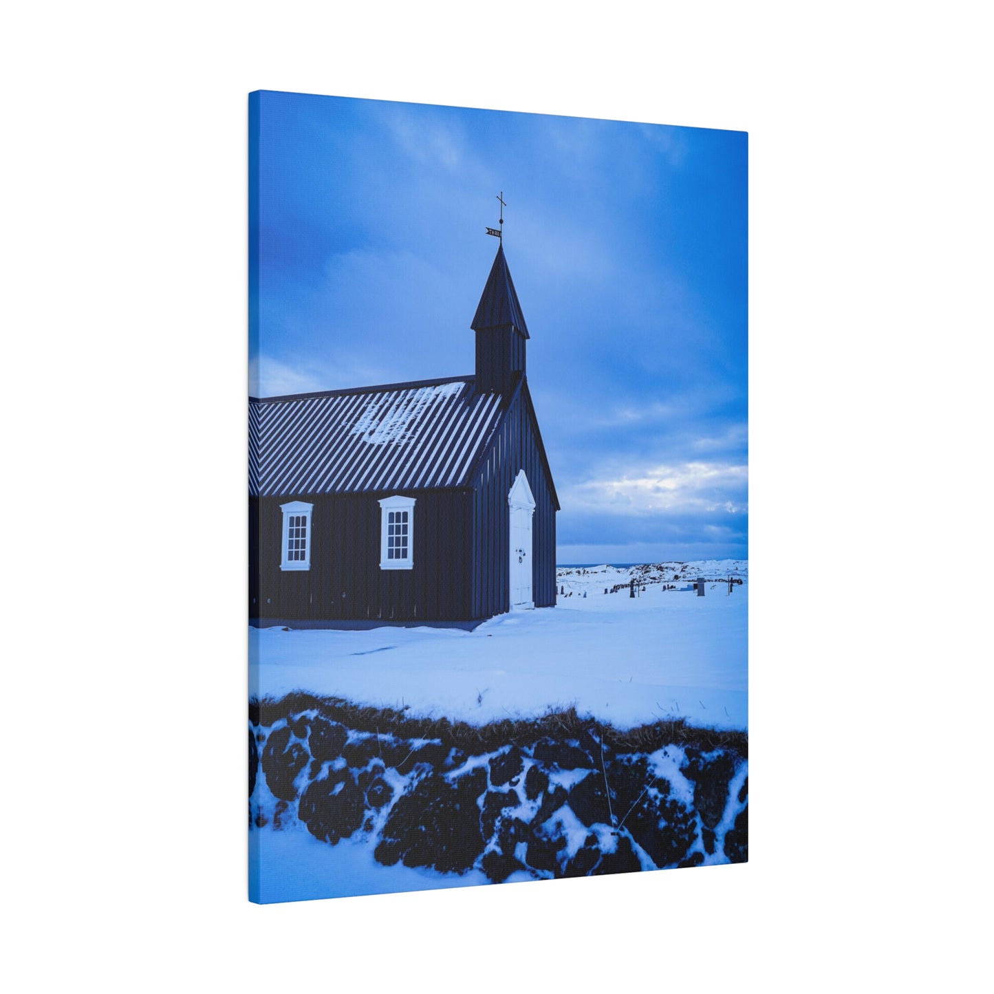 Chasing Oz Art Iceland Black Church Matte Canvas Stretched - 0.75"