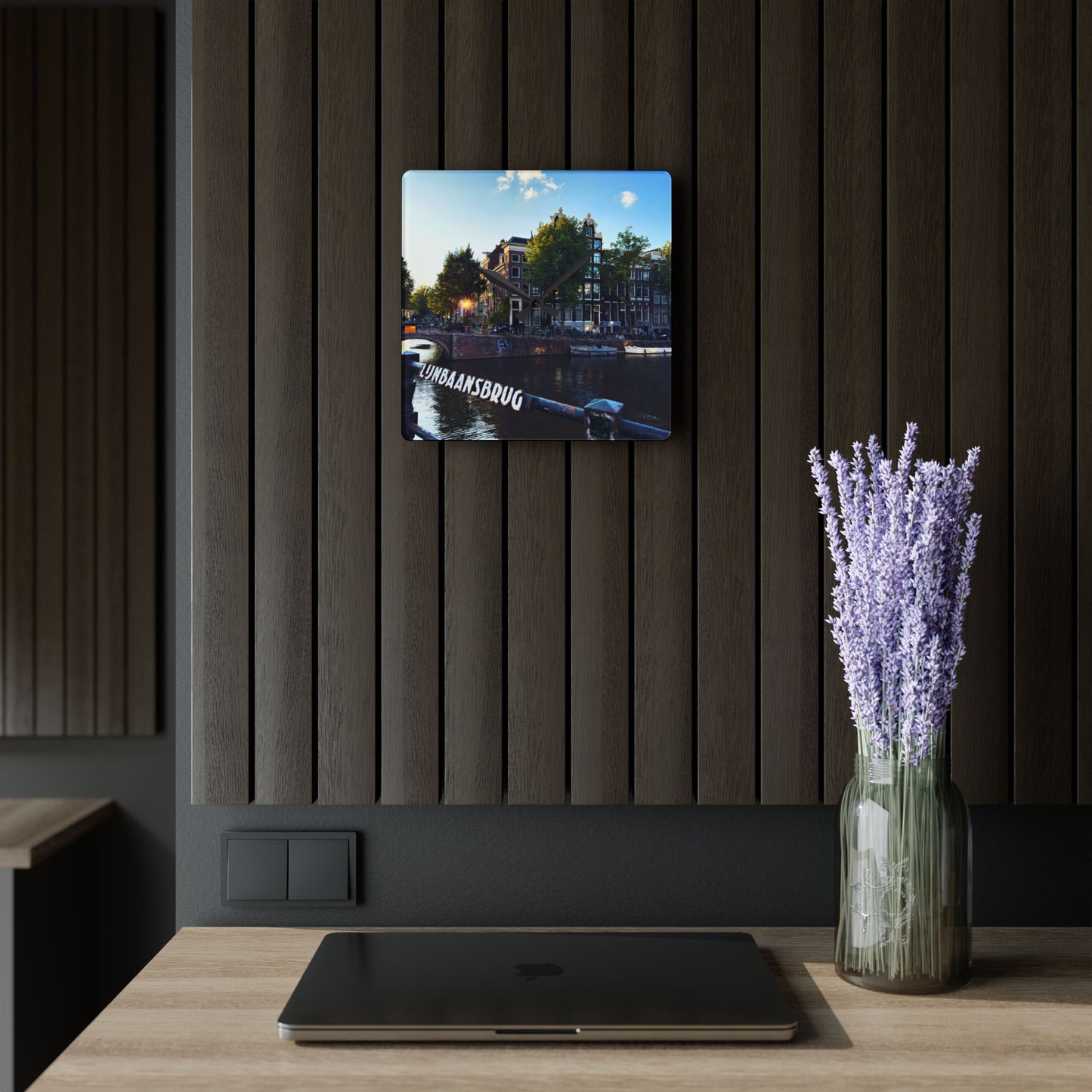 Amsterdam Canal Cityscape - Acrylic Wall Clock