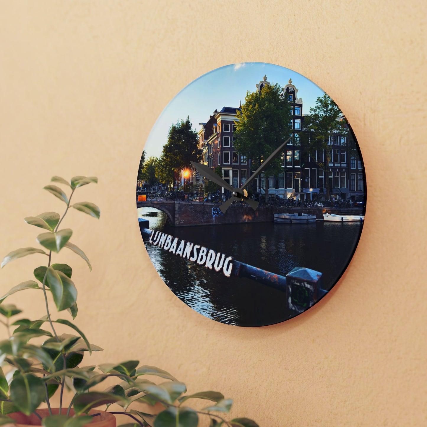 Amsterdam Canal Cityscape - Acrylic Wall Clock