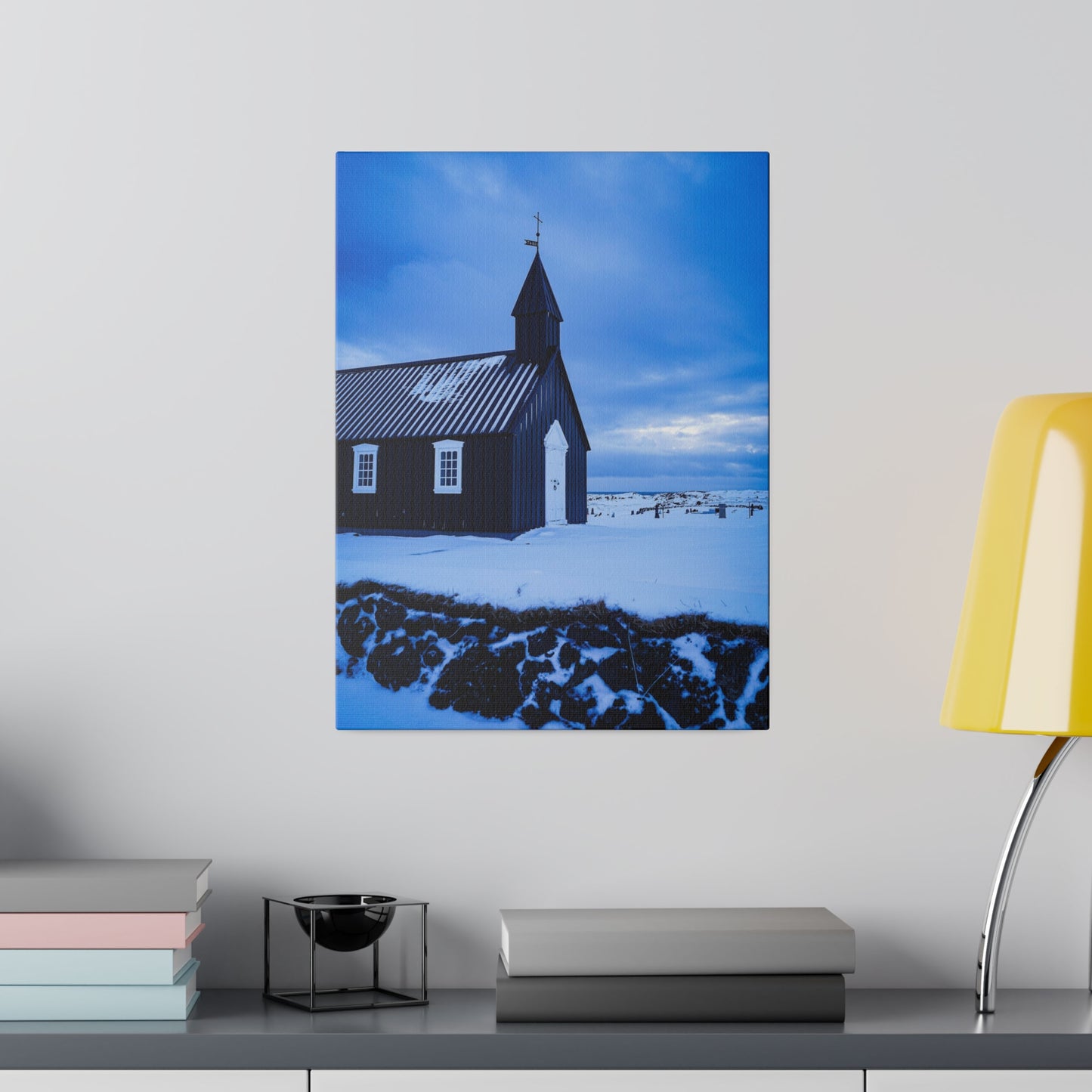 Chasing Oz Art Iceland Black Church Matte Canvas Stretched - 0.75"