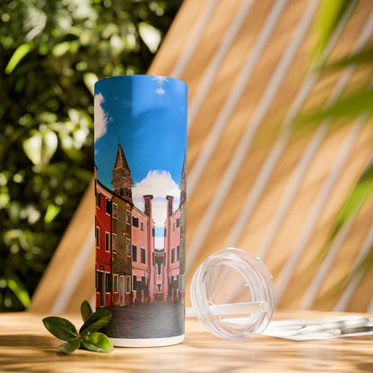 Chasing Oz Art Bright Burano Italy - Skinny Tumbler w/straw, 20oz