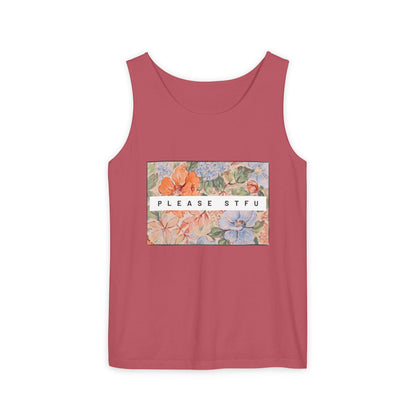 Please STFU Unisex Garment-Dyed Tank Top