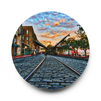 Chasing Oz Art Historic Savannah River Street Sunrise Acrylic Wall Clock