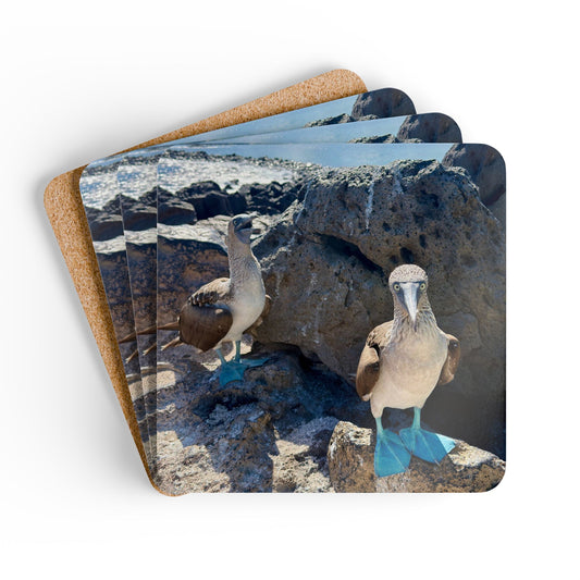 Blue-Footed Booby Coastal Coaster Set — Hardboard Coasters with Cork Bottom (Set of 4)