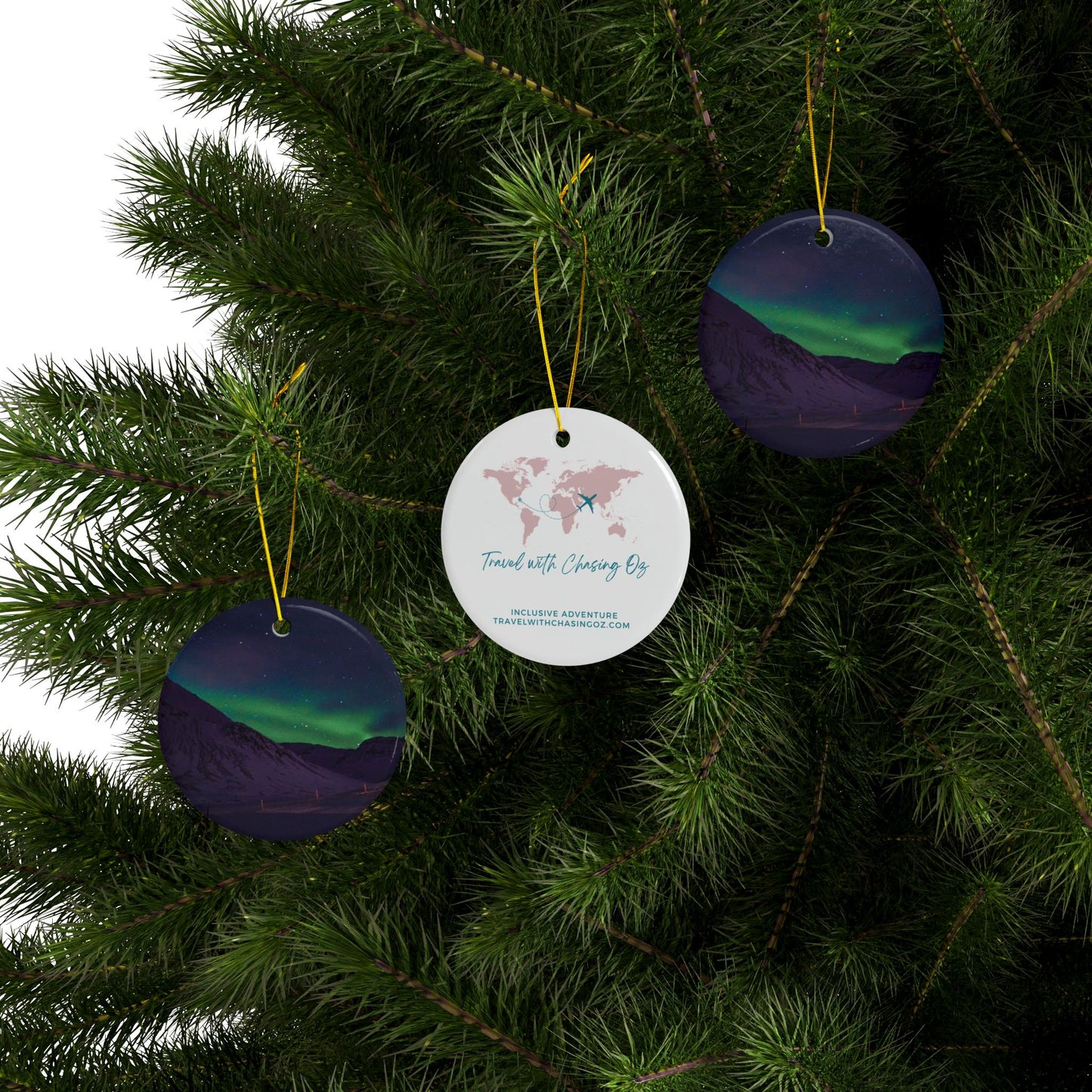 Iceland Northern Lights by Chasing Oz - Double-sided Ceramic Ornaments