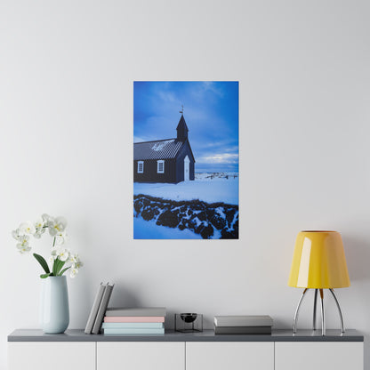 Chasing Oz Art Iceland Black Church Matte Canvas Stretched - 0.75"