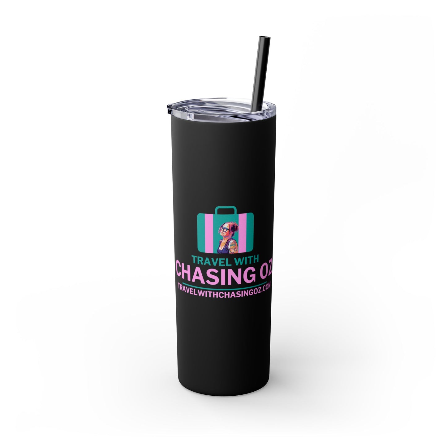 Travel with Chasing Oz Skinny Tumbler with Straw, 20oz