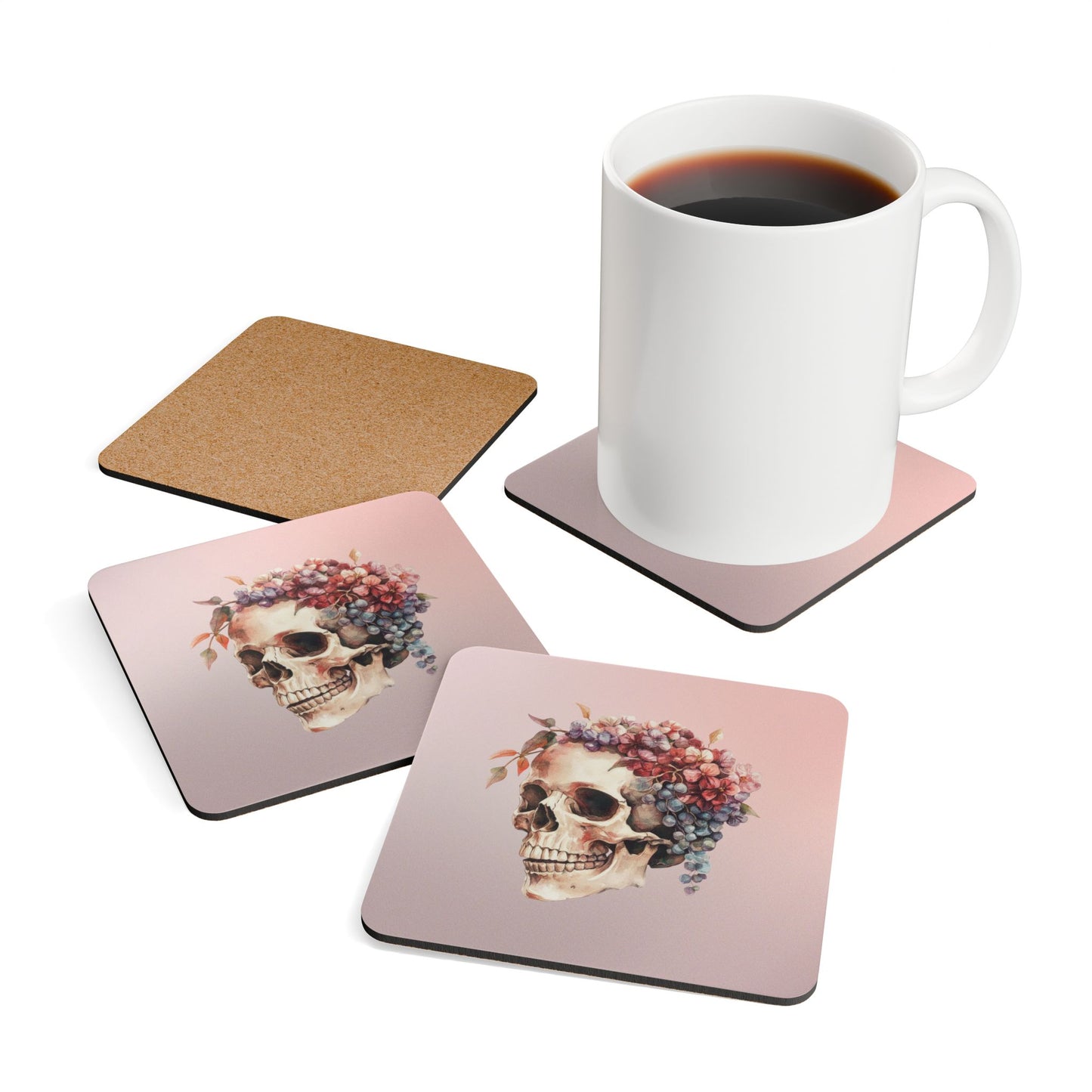 Floral Skull - Cork Coaster (Set of 4)