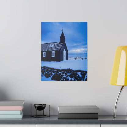 Chasing Oz Art Iceland Black Church Matte Canvas Stretched - 0.75"