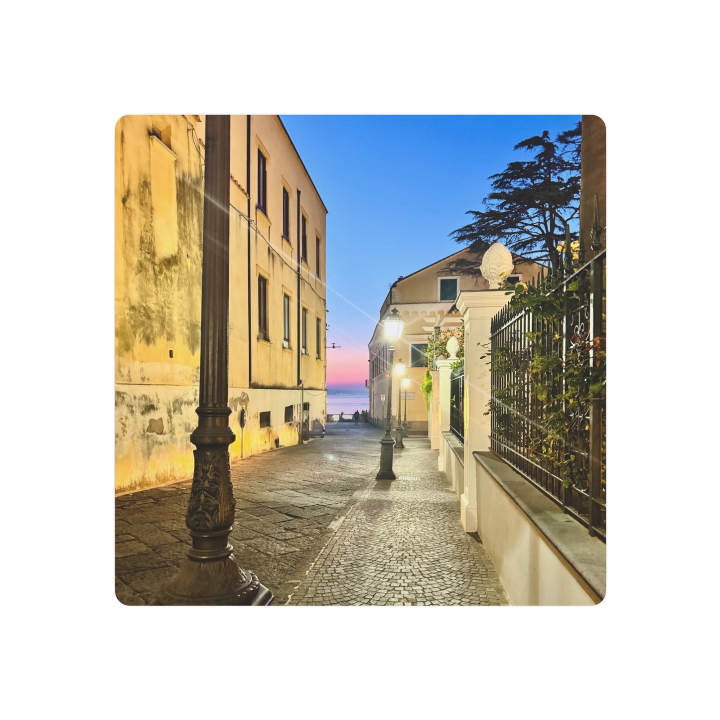 Amalfi Coast Nights Sunset Coastal Alley - Metal Art Sign