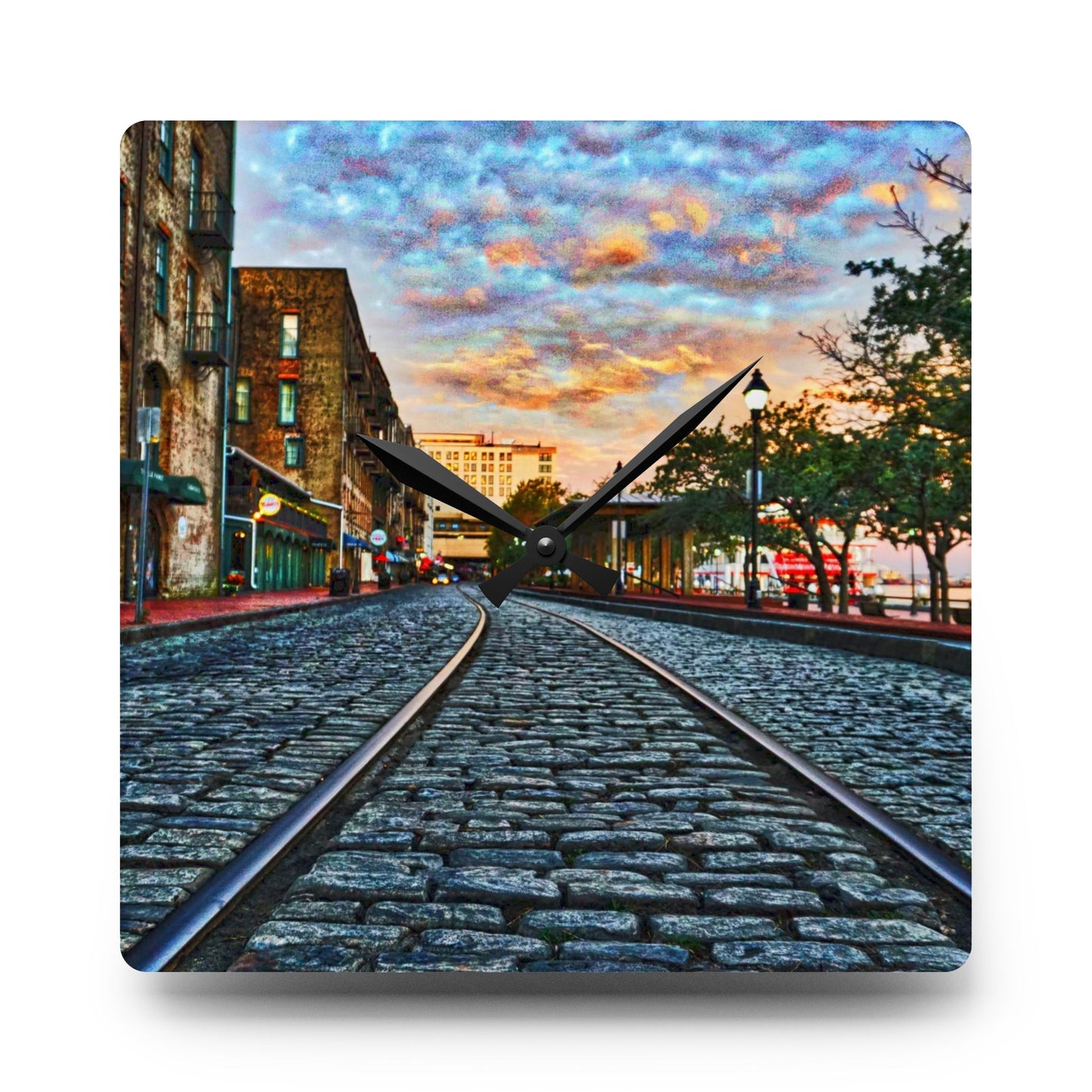 Chasing Oz Art Historic Savannah River Street Sunrise Acrylic Wall Clock