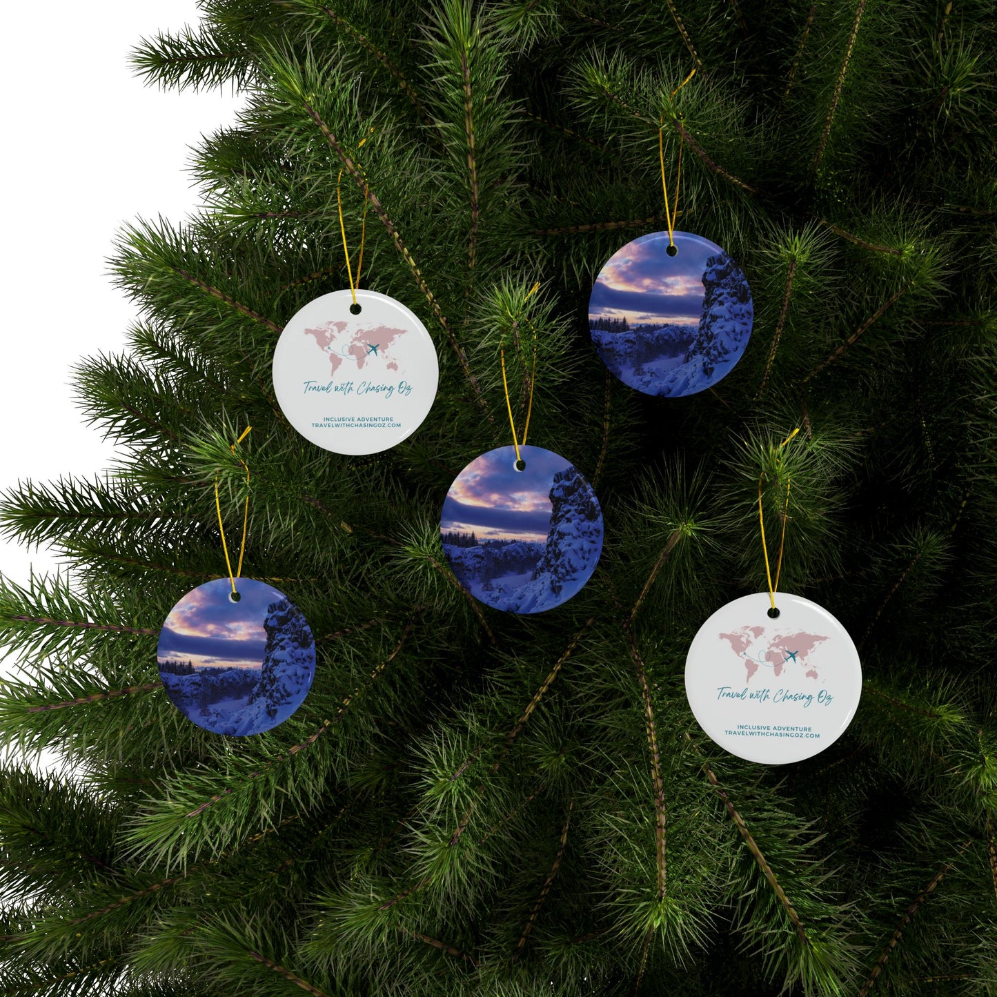 Iceland Sunrise by Chasing Oz - Double-Sided Ceramic Ornaments