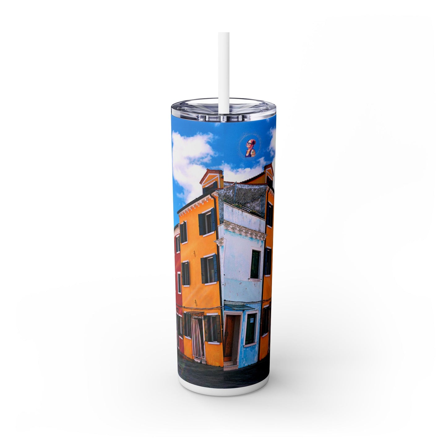 Chasing Oz Art Bright Burano Italy - Skinny Tumbler w/straw, 20oz