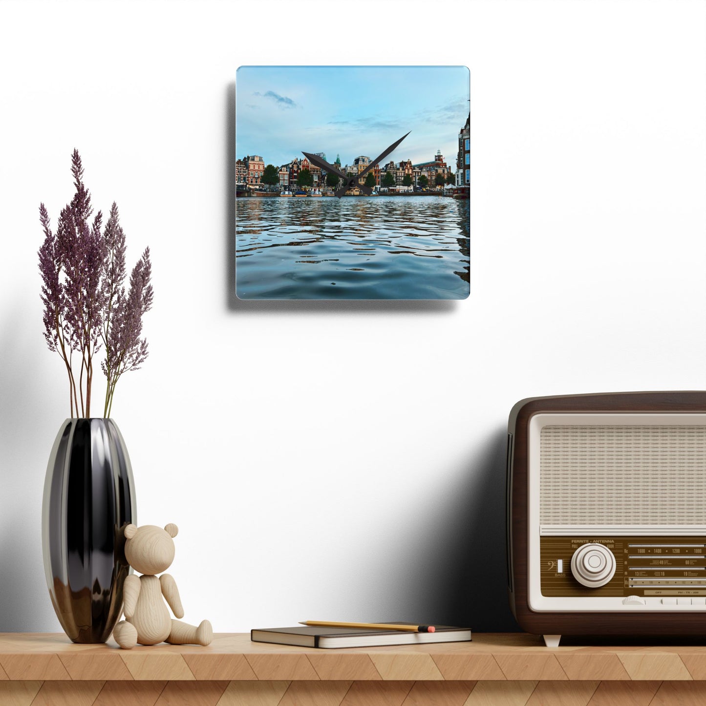 Amsterdam Canal Twilight - Acrylic Wall Clock