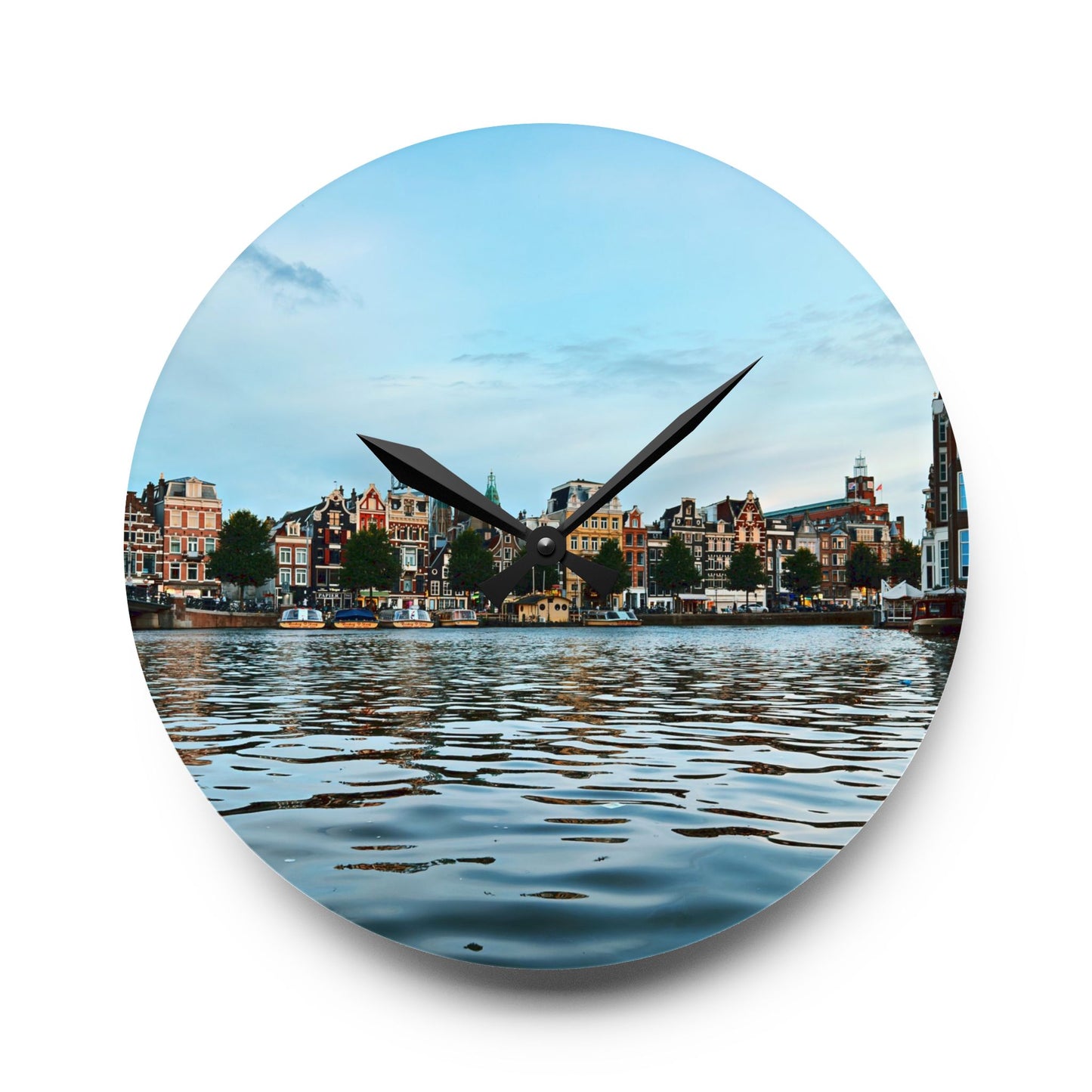 Amsterdam Canal Twilight - Acrylic Wall Clock