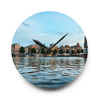 Amsterdam Canal Twilight - Acrylic Wall Clock