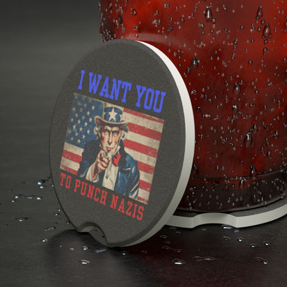 Soapstone Car Coaster — “I Want You To Punch Nazis” Patriotic Anti-Nazi Car Coaster
