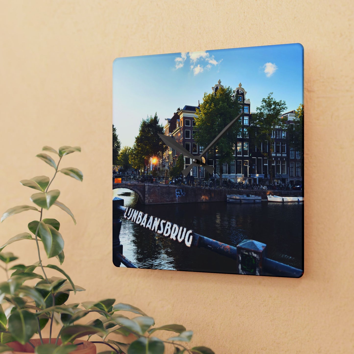 Amsterdam Canal Cityscape - Acrylic Wall Clock