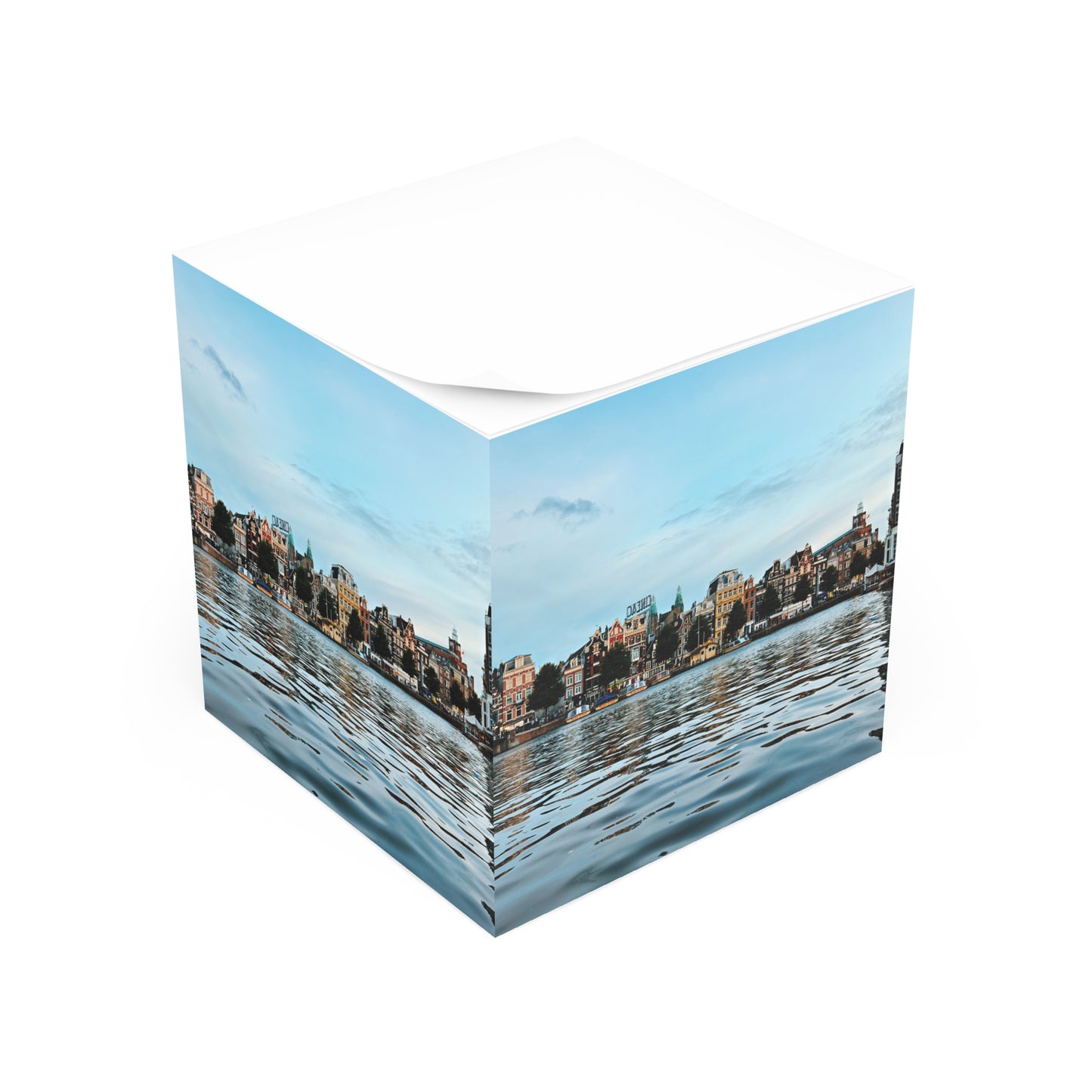 Amsterdam Amstel River Reflection — Scenic Sticky Note Cube