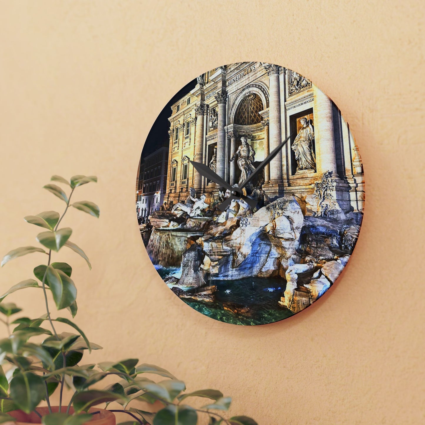 Chasing Oz Art Trevi Fountain Rome - Acrylic Wall Clock