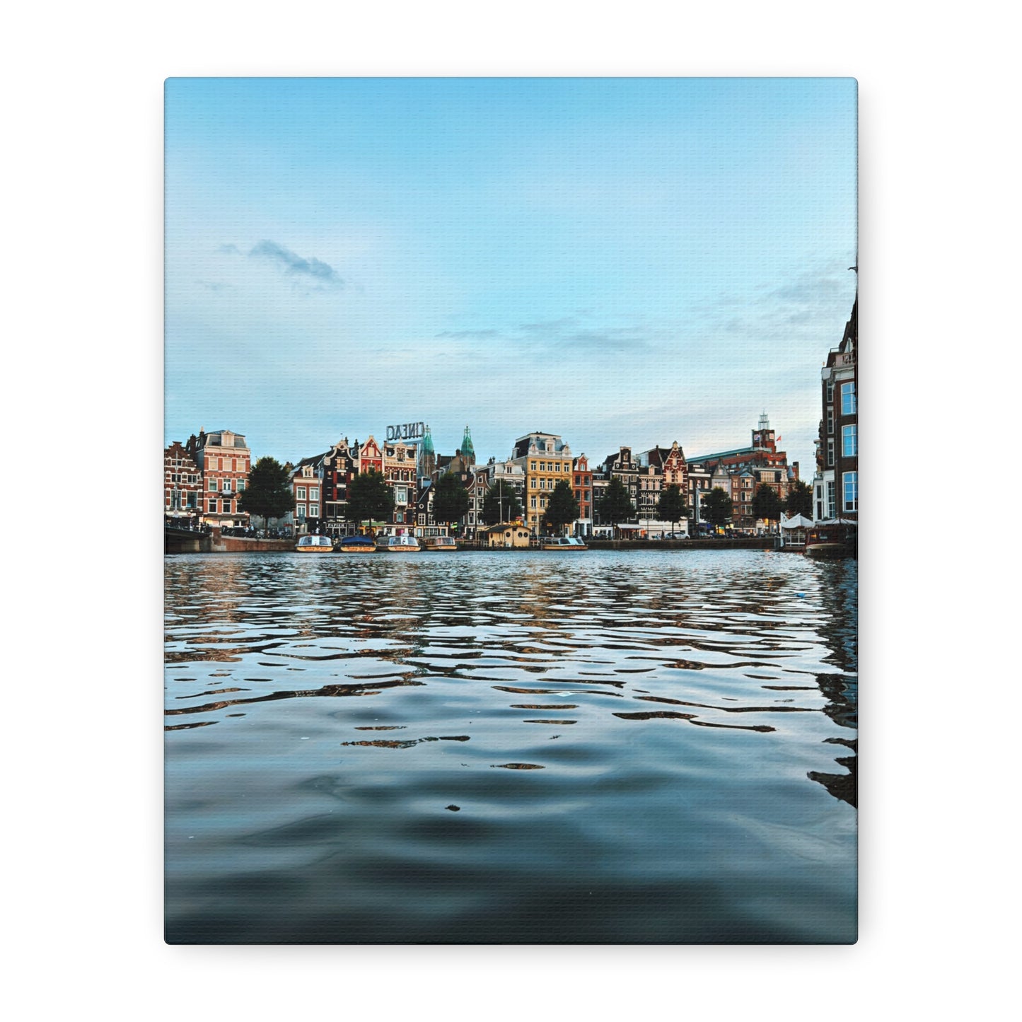Amsterdam Central Station Canal View - Matte Stretched Canvas (1.25")