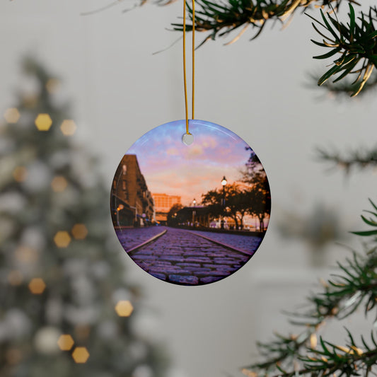 River Street Sunrise by Chasing Oz - Double-sided Ceramic Ornaments