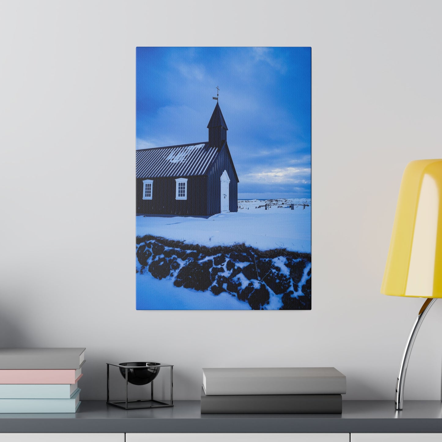 Chasing Oz Art Iceland Black Church Matte Canvas Stretched - 0.75"