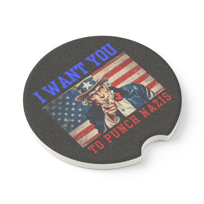 Soapstone Car Coaster — “I Want You To Punch Nazis” Patriotic Anti-Nazi Car Coaster